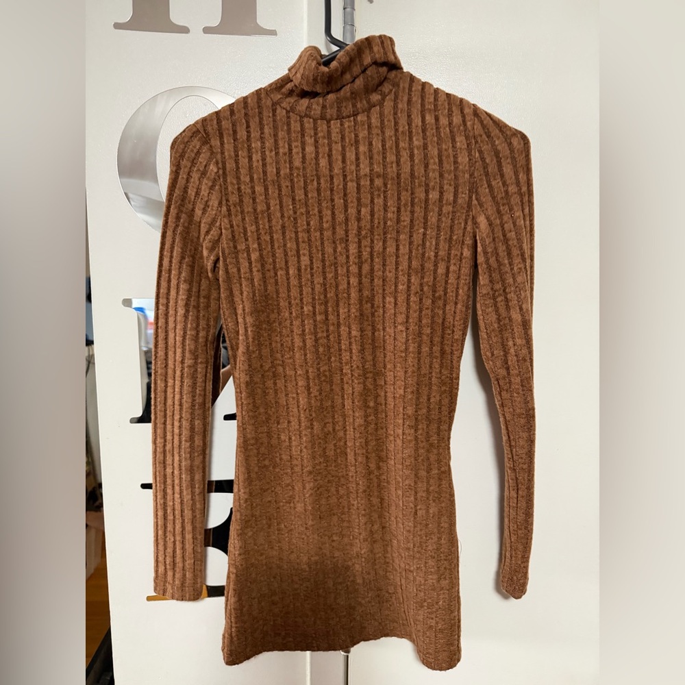 Brown Ribbed Long Sleeve Top